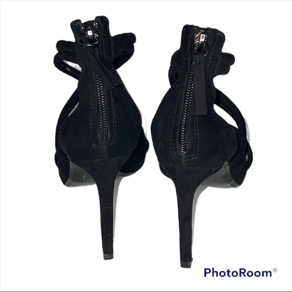 ZARA Black Velvet Stiletto Strappy 4in Heels Shoes - Picture 4 of 4